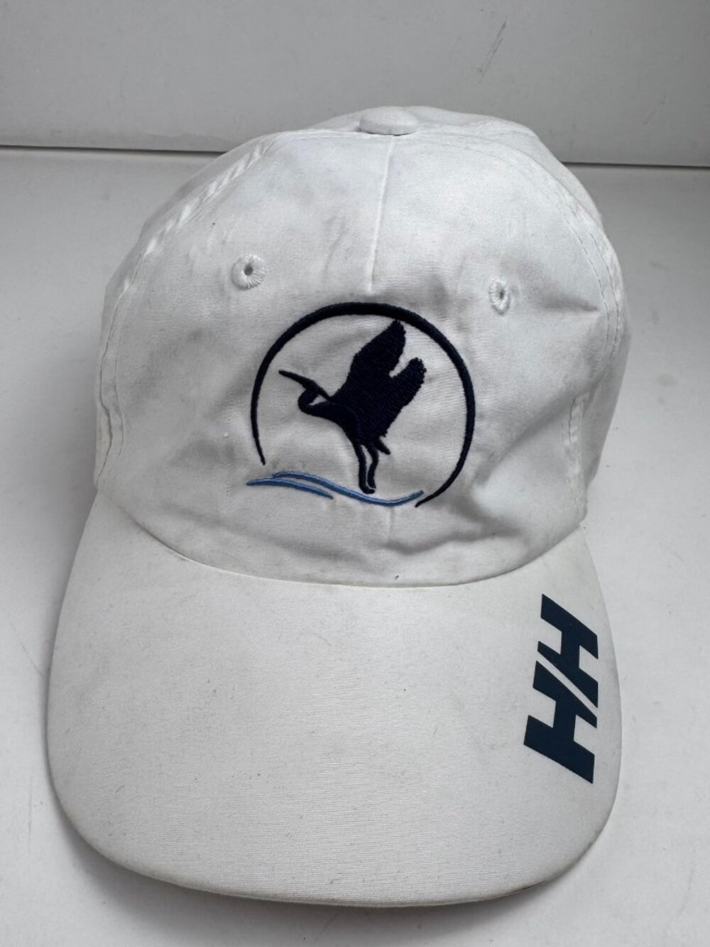 Helly Hansen Hat Cap White Embroidered Crane Bird Sailing Strapback Stained Flaw